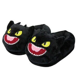Black Dragon Plush Slippers Open Mouth Closed Toe Cozy Indoor Unisex Fit